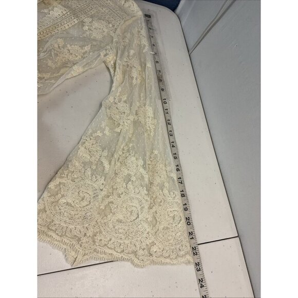 Sundance Cream Open Front Crochet duster‎ Lace Cardigan bell sleeve size XS - Picture 6 of 9